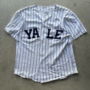 Vintage 1990s Yale University Bulldogs Pinstripe Baseball Jersey USA Made Large